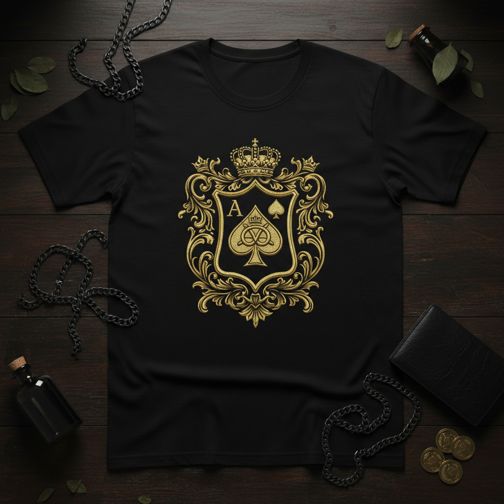Ace of Sovereigns Crest Tee — Premium black tee with gold ace crest emblem