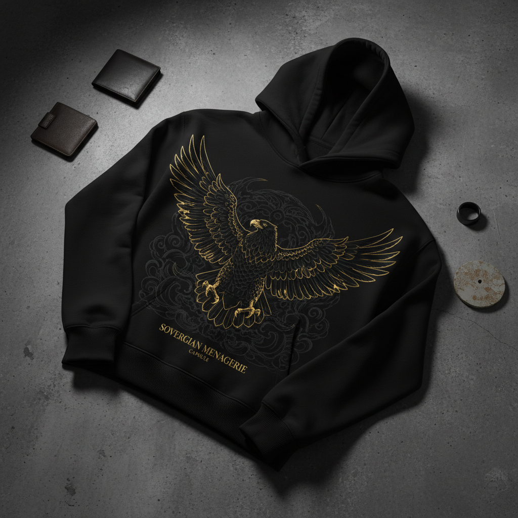 The Sovereign Menagerie Storm Eagle Hoodie — Premium hoodie with original eagle graphic